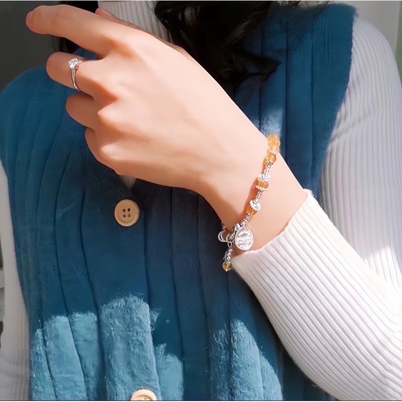 SUMMER 銀飾💫［925純銀］招財天然黃髮晶 晶石手鍊 純銀手鍊 晶石能量手鏈-細節圖8