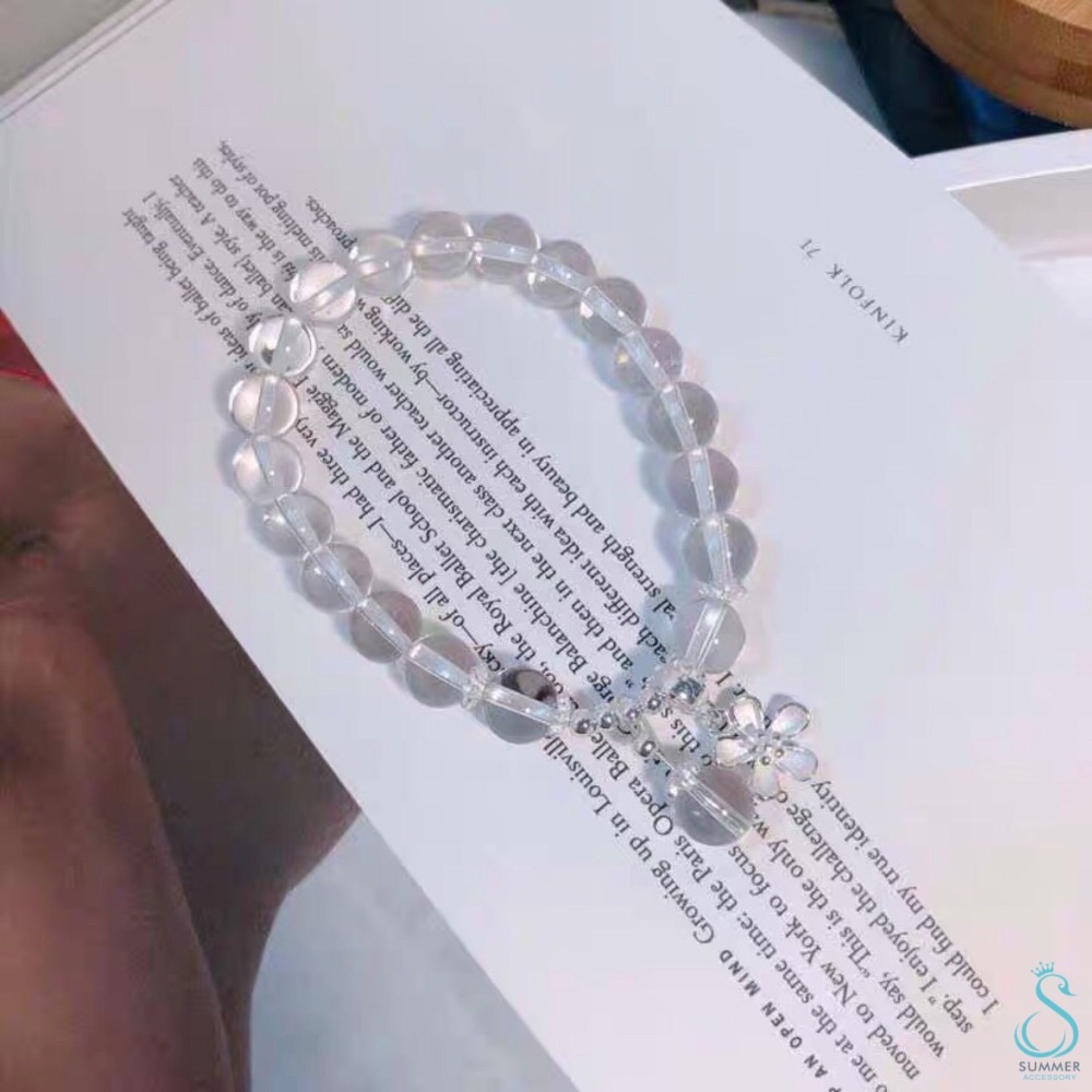 SUMMER 銀飾💫［925純銀］清新小白花 天然白水晶手鏈 珠鏈（🤗可防輻射喔）純銀手鍊 晶石能量手鏈-細節圖2