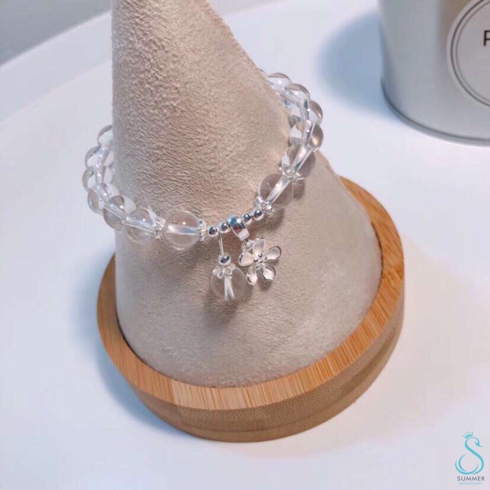 SUMMER 銀飾💫［925純銀］清新小白花 天然白水晶手鏈 珠鏈（🤗可防輻射喔）純銀手鍊 晶石能量手鏈-細節圖3