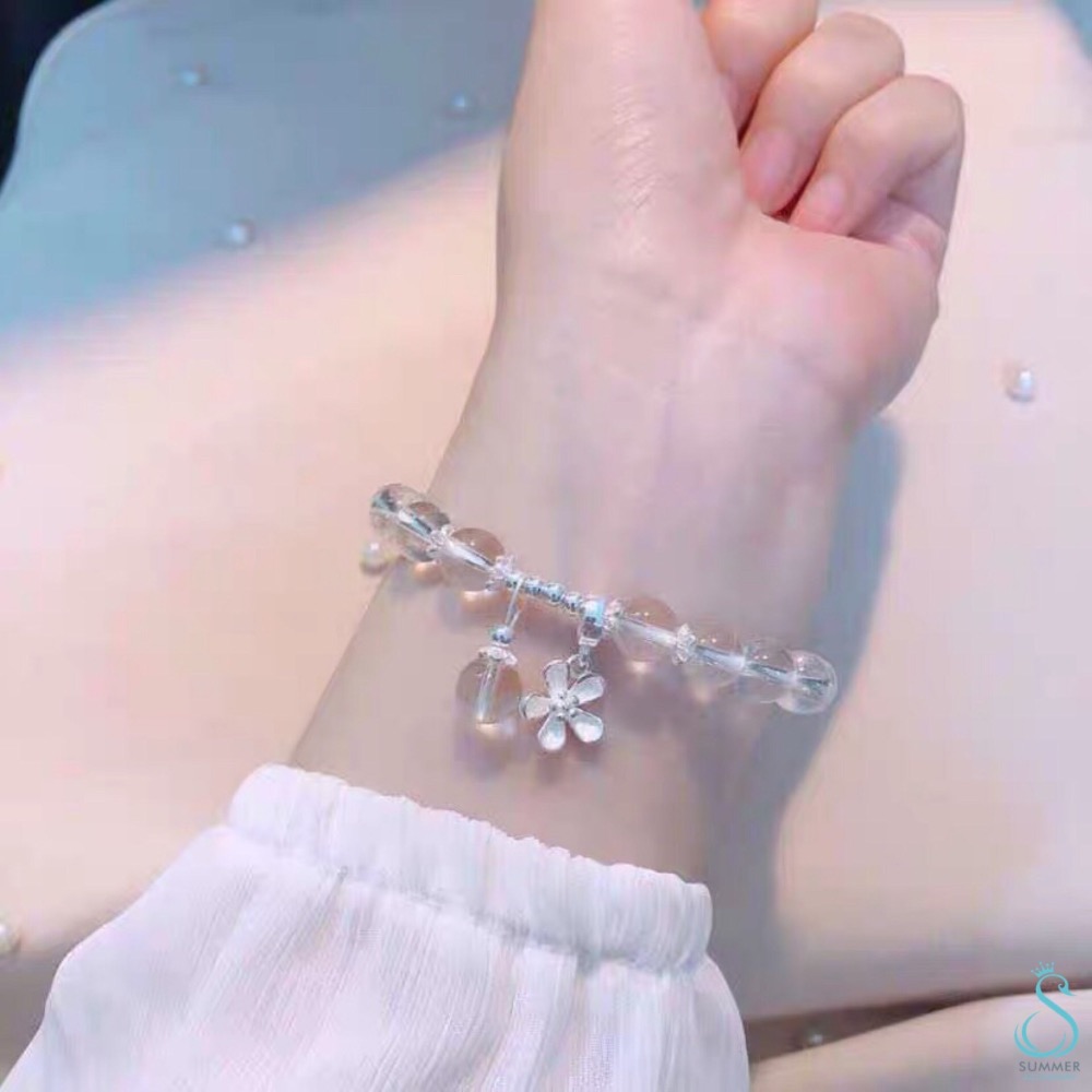 SUMMER 銀飾💫［925純銀］清新小白花 天然白水晶手鏈 珠鏈（🤗可防輻射喔）純銀手鍊 晶石能量手鏈-細節圖4