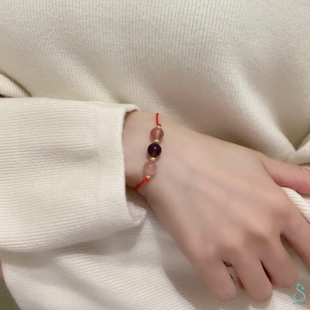 SUMMER 銀飾💫［925純銀］天然晶石 草莓晶 紫水晶 粉晶三色晶石手作手繩-細節圖6