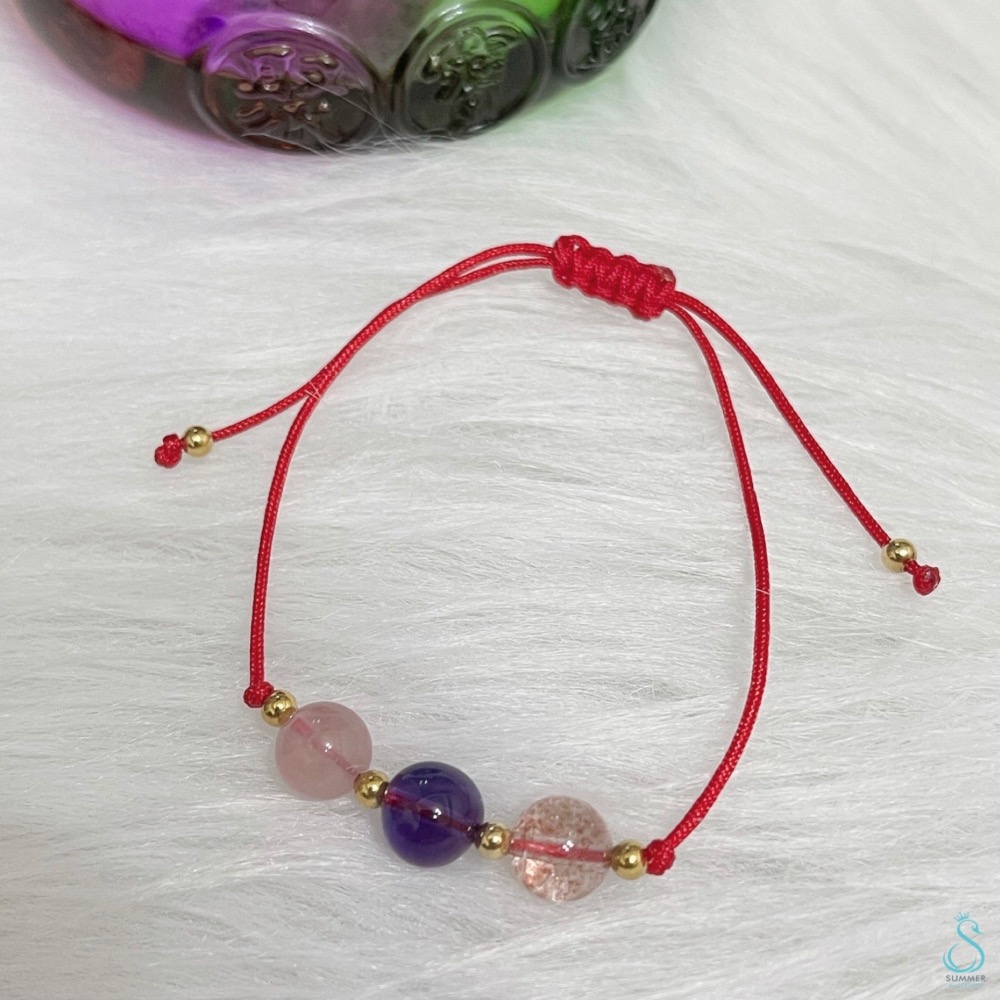 SUMMER 銀飾💫［925純銀］天然晶石 草莓晶 紫水晶 粉晶三色晶石手作手繩-細節圖7