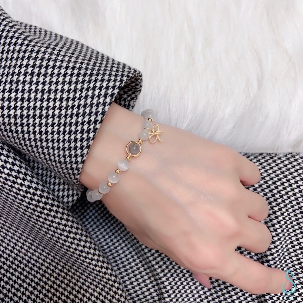 SUMMER 銀飾💫［925純銀］光月石&白貓眼 蝴蝶結晶石手鏈 晶石能量手鏈-細節圖6