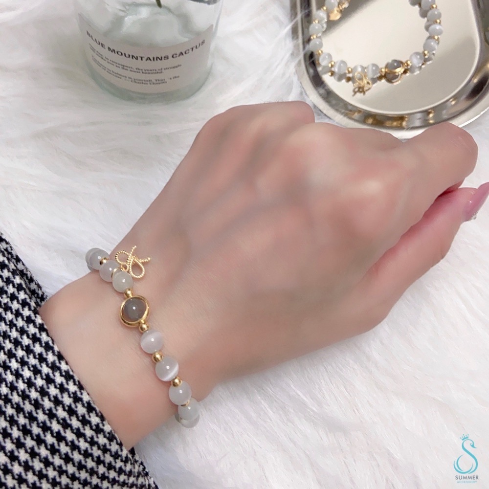 SUMMER 銀飾💫［925純銀］光月石&白貓眼 蝴蝶結晶石手鏈 晶石能量手鏈-細節圖9