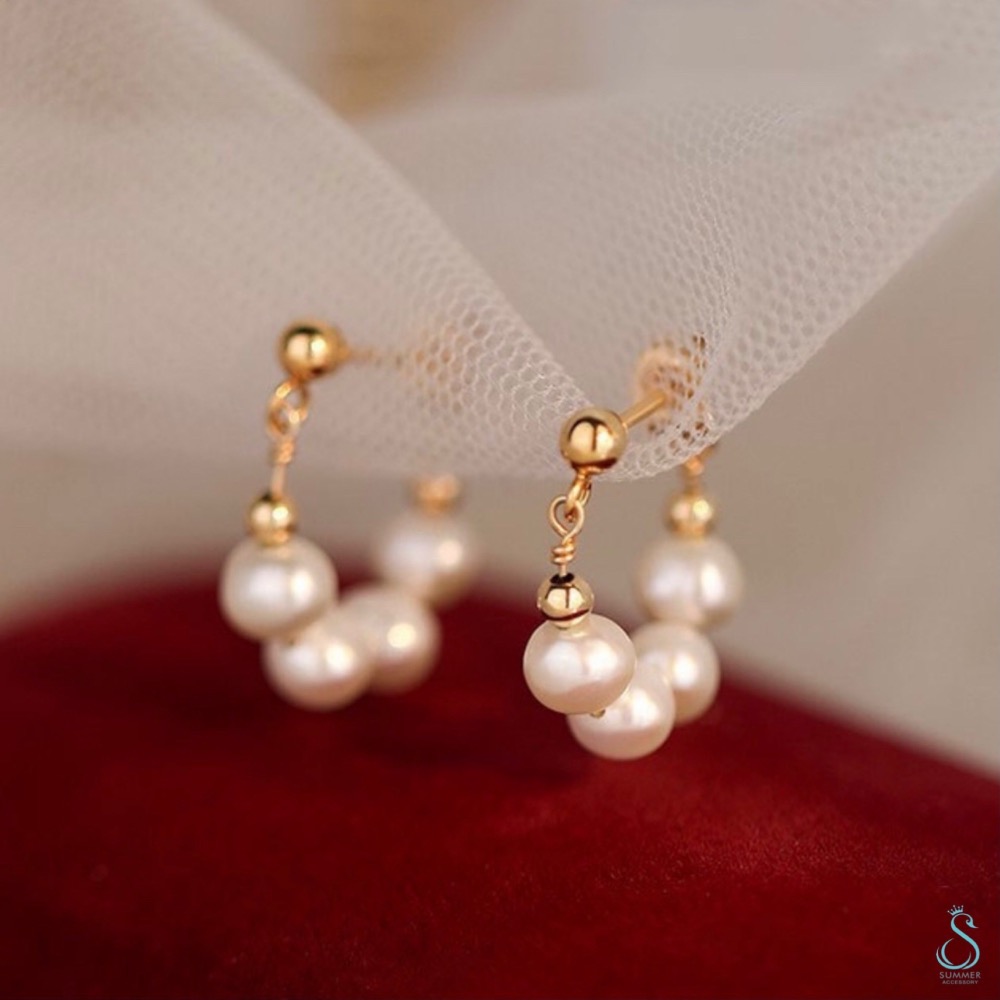 SUMMER韓 銀飾💫［925純銀］法式復古珍珠耳環 手作純銀耳環-細節圖2