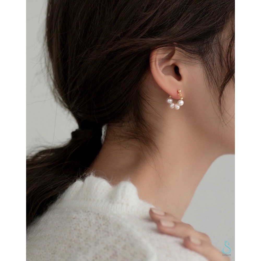SUMMER韓 銀飾💫［925純銀］法式復古珍珠耳環 手作純銀耳環-細節圖4
