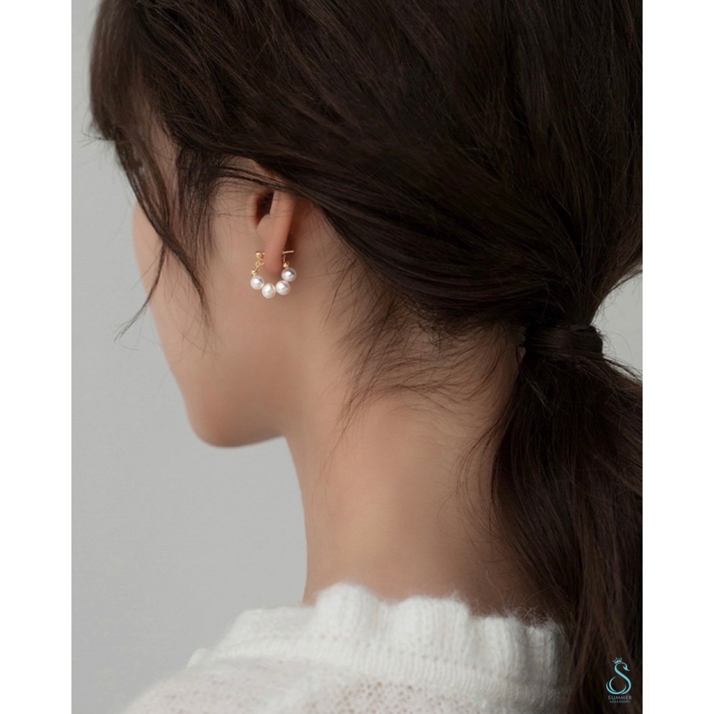 SUMMER韓 銀飾💫［925純銀］法式復古珍珠耳環 手作純銀耳環-細節圖5
