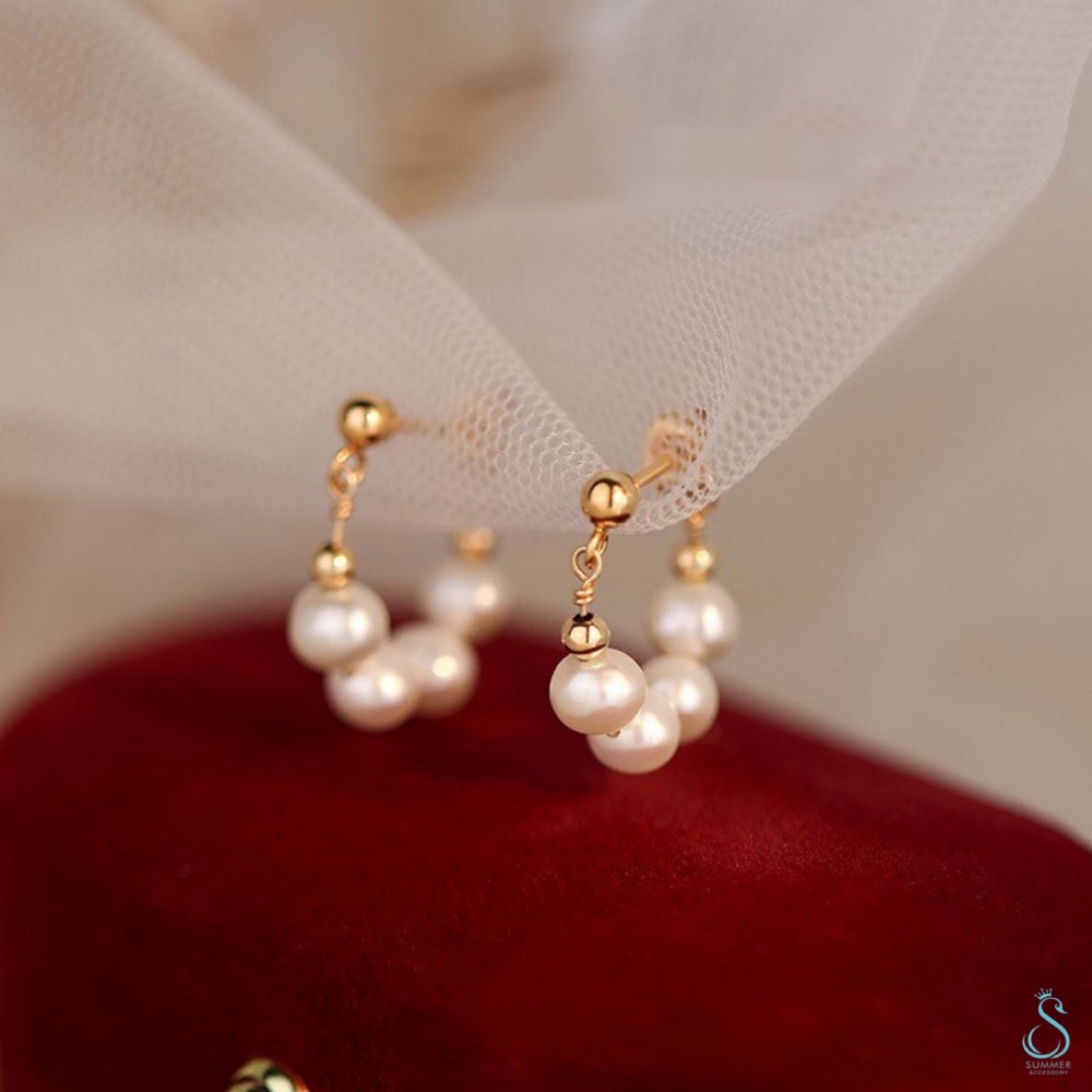 SUMMER韓 銀飾💫［925純銀］法式復古珍珠耳環 手作純銀耳環-細節圖7