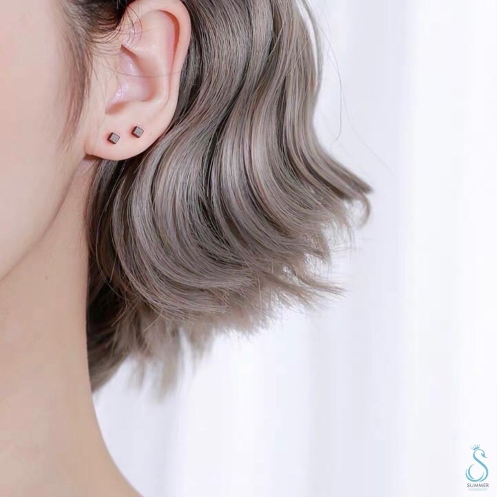 SUMMER 銀飾💫［925純銀］幾何方塊拉絲 防過敏純銀耳針 純銀耳環-細節圖2