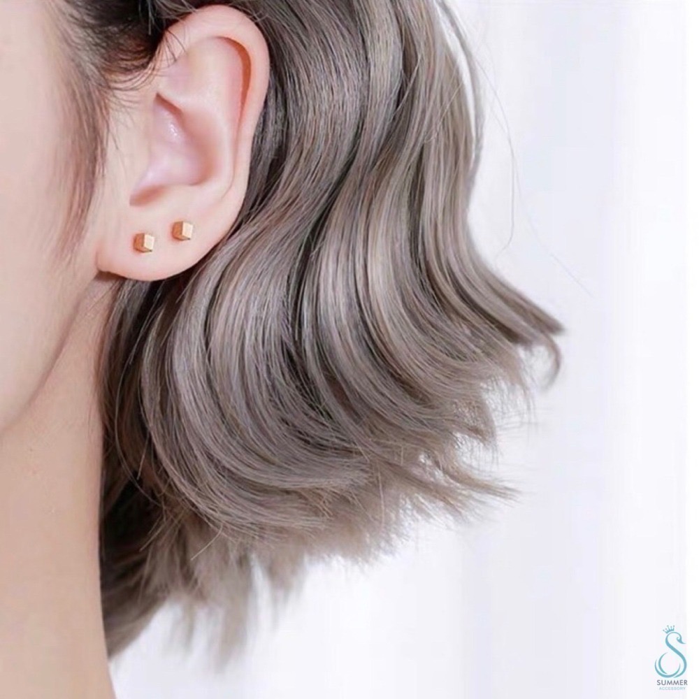 SUMMER 銀飾💫［925純銀］幾何方塊拉絲 防過敏純銀耳針 純銀耳環-細節圖3