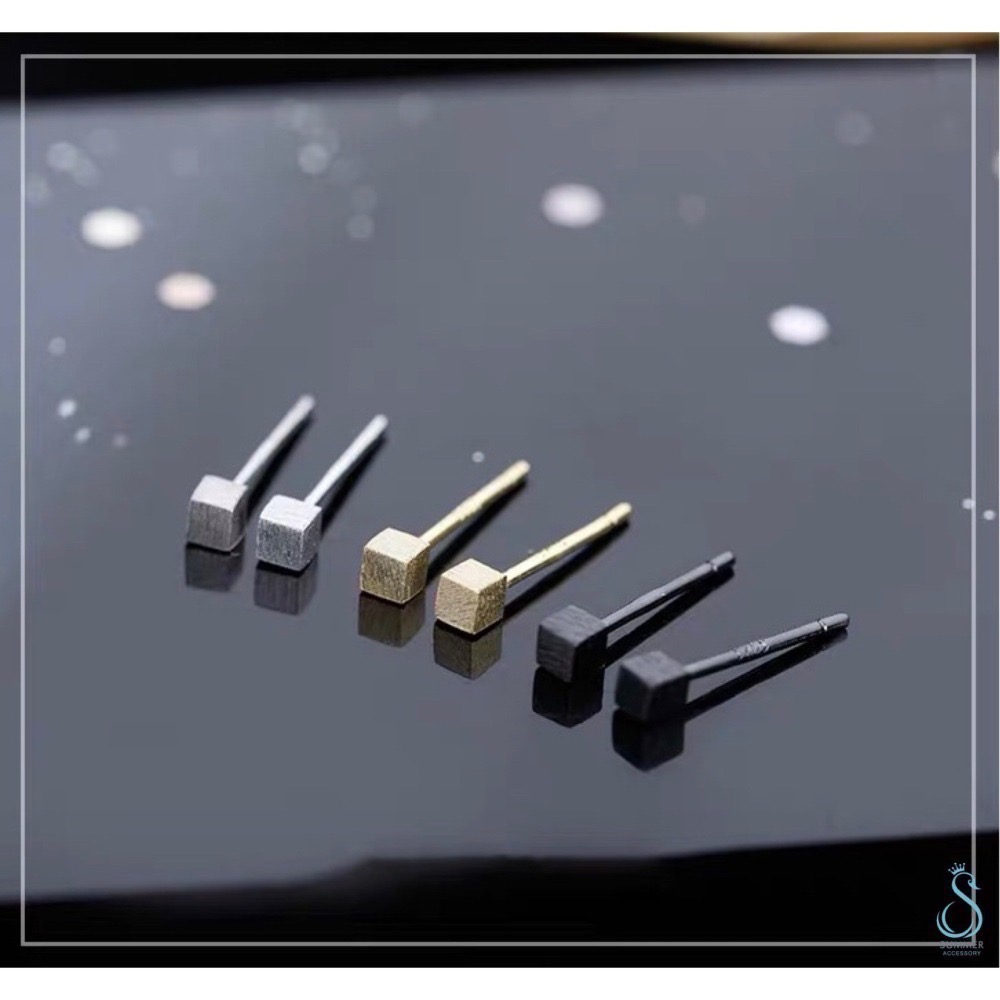 SUMMER 銀飾💫［925純銀］幾何方塊拉絲 防過敏純銀耳針 純銀耳環-細節圖4