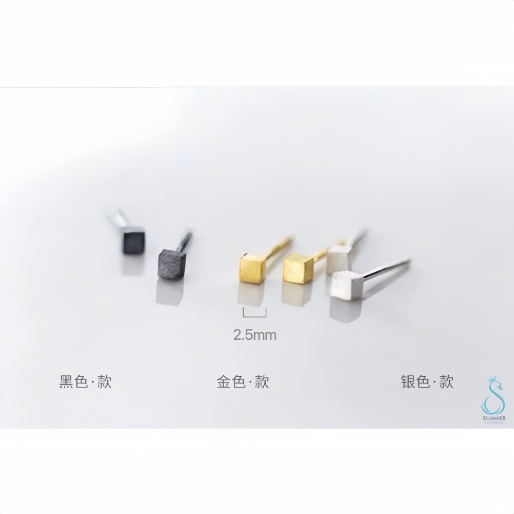 SUMMER 銀飾💫［925純銀］幾何方塊拉絲 防過敏純銀耳針 純銀耳環-細節圖5