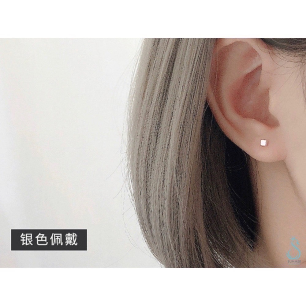 SUMMER 銀飾💫［925純銀］幾何方塊拉絲 防過敏純銀耳針 純銀耳環-細節圖7