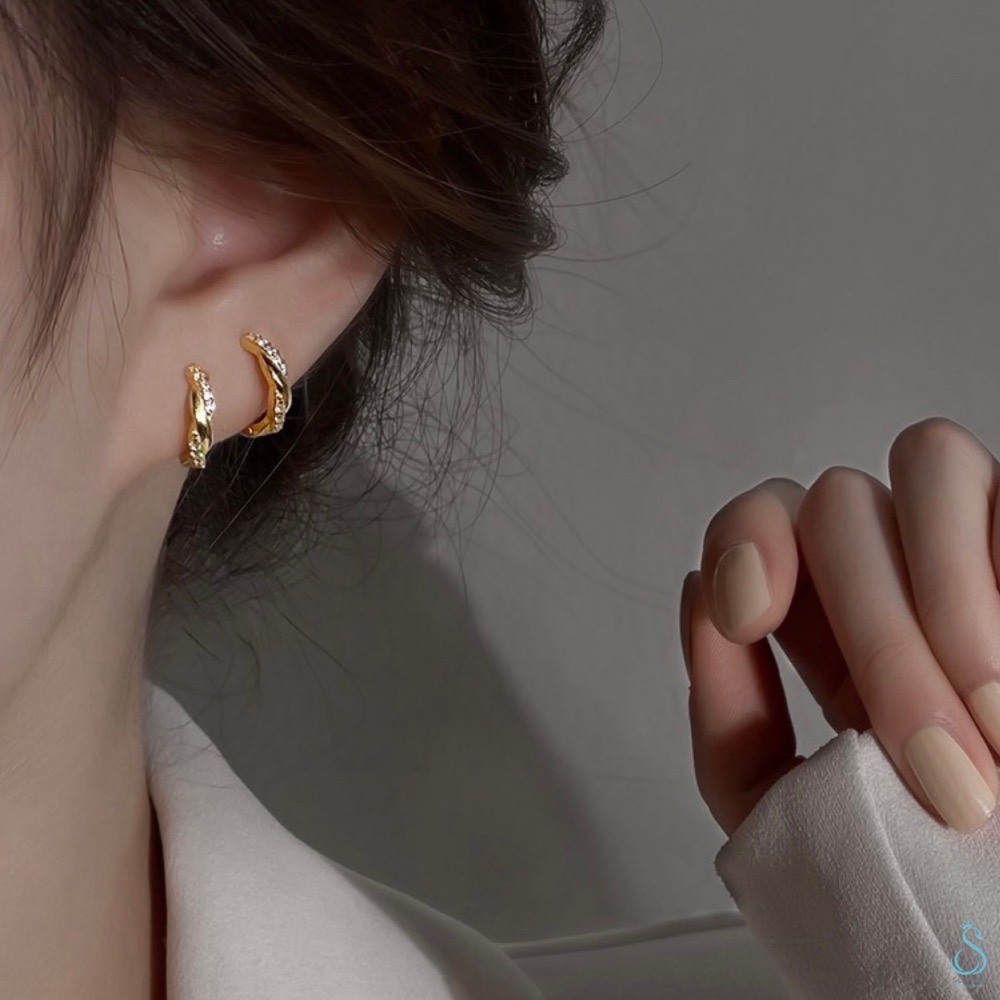 SUMMER韓 銀飾💫［925純銀］鑽辮耳扣 純銀耳扣 純銀耳環-細節圖3