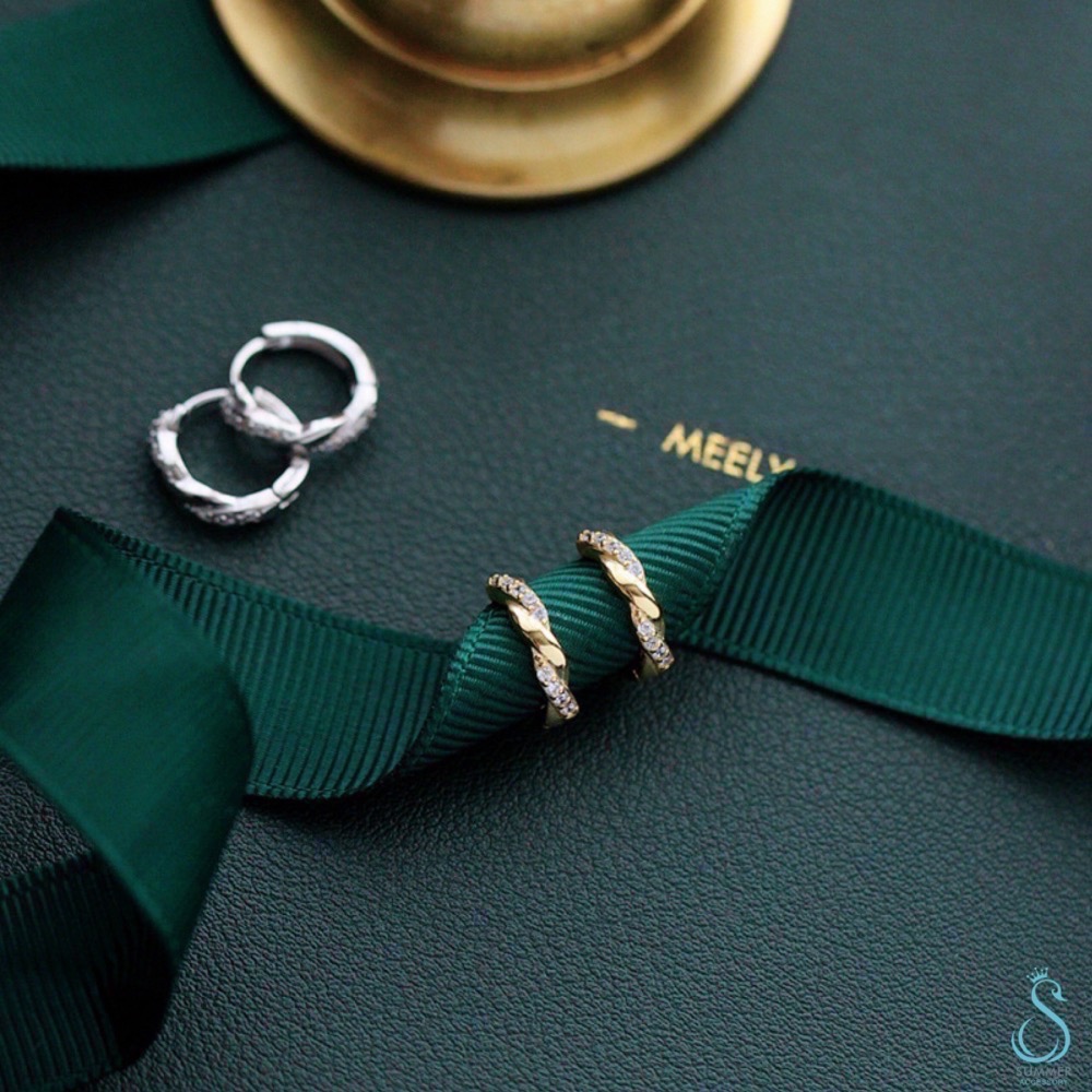 SUMMER韓 銀飾💫［925純銀］鑽辮耳扣 純銀耳扣 純銀耳環-細節圖7