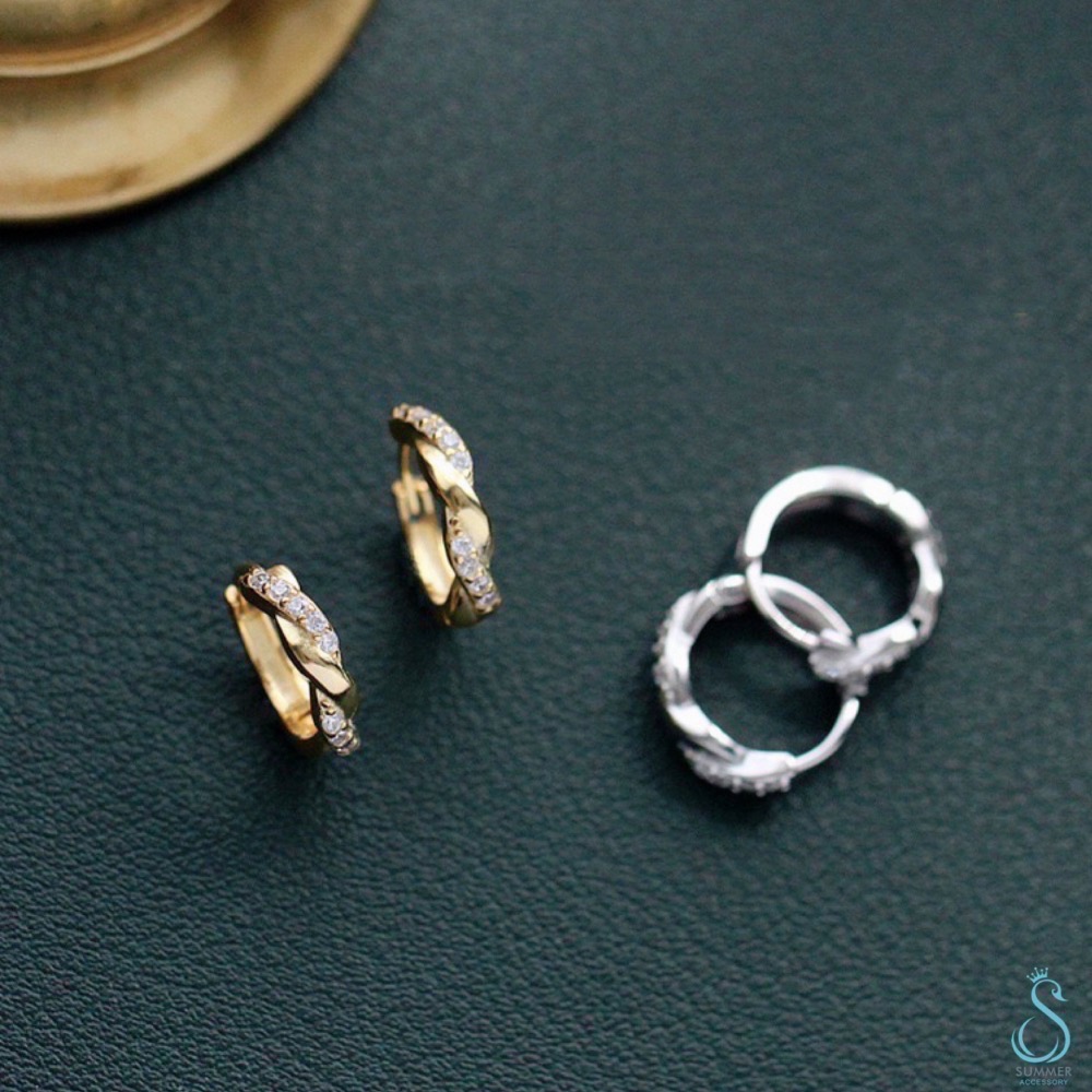 SUMMER韓 銀飾💫［925純銀］鑽辮耳扣 純銀耳扣 純銀耳環-細節圖8