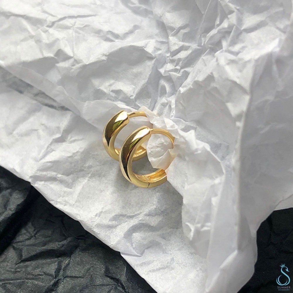 SUMMER 銀飾💫［925純銀］亮面加寬基礎耳環 圈圈耳環 耳扣 男女皆可佩戴  純銀耳環-細節圖3