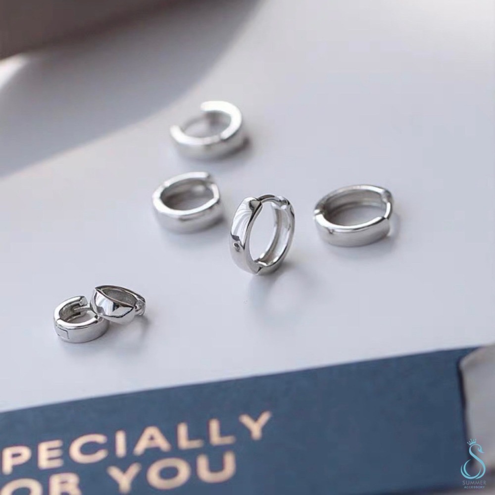 SUMMER 銀飾💫［925純銀］亮面加寬基礎耳環 圈圈耳環 耳扣 男女皆可佩戴  純銀耳環-細節圖6
