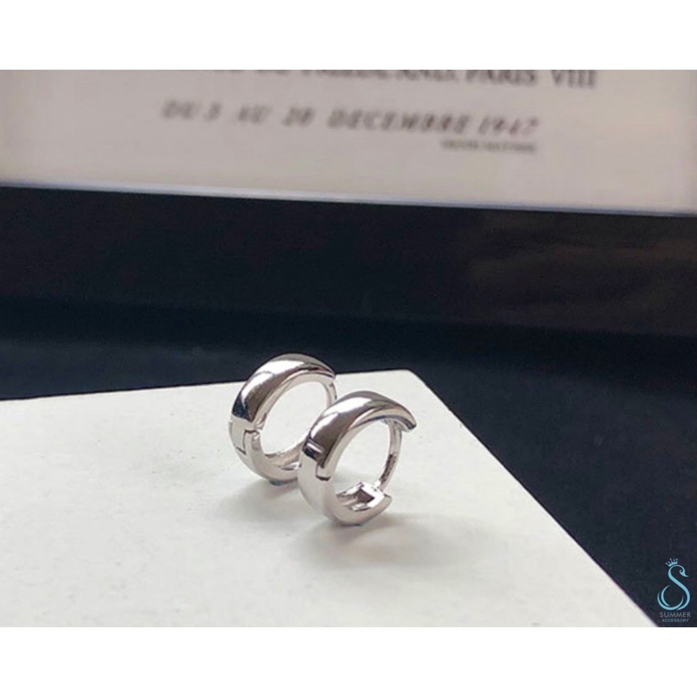 SUMMER 銀飾💫［925純銀］亮面加寬基礎耳環 圈圈耳環 耳扣 男女皆可佩戴  純銀耳環-細節圖4