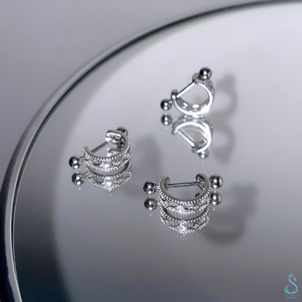 SUMMER 銀飾💫［925純銀］鏤空星芒轉珠耳環 鎖珠式耳環 純銀耳環-細節圖2