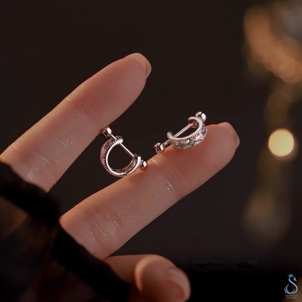 SUMMER 銀飾💫［925純銀］鏤空星芒轉珠耳環 鎖珠式耳環 純銀耳環-細節圖5