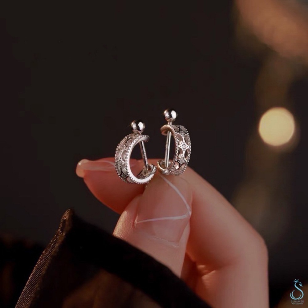 SUMMER 銀飾💫［925純銀］鏤空星芒轉珠耳環 鎖珠式耳環 純銀耳環-細節圖6