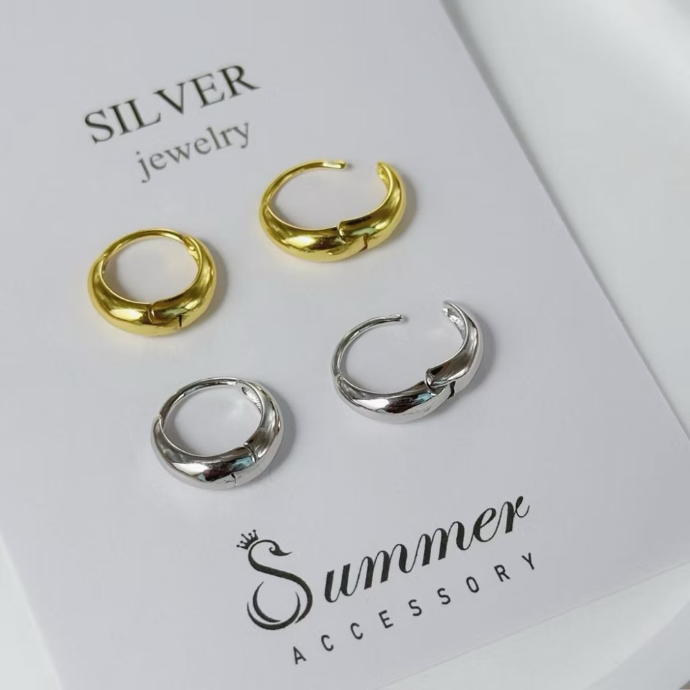 SUMMER韓 銀飾💫 ［S925純銀］簡約 小寬面耳扣耳環 貼耳耳環 純銀耳環  純銀飾品 韓國銀飾-細節圖2