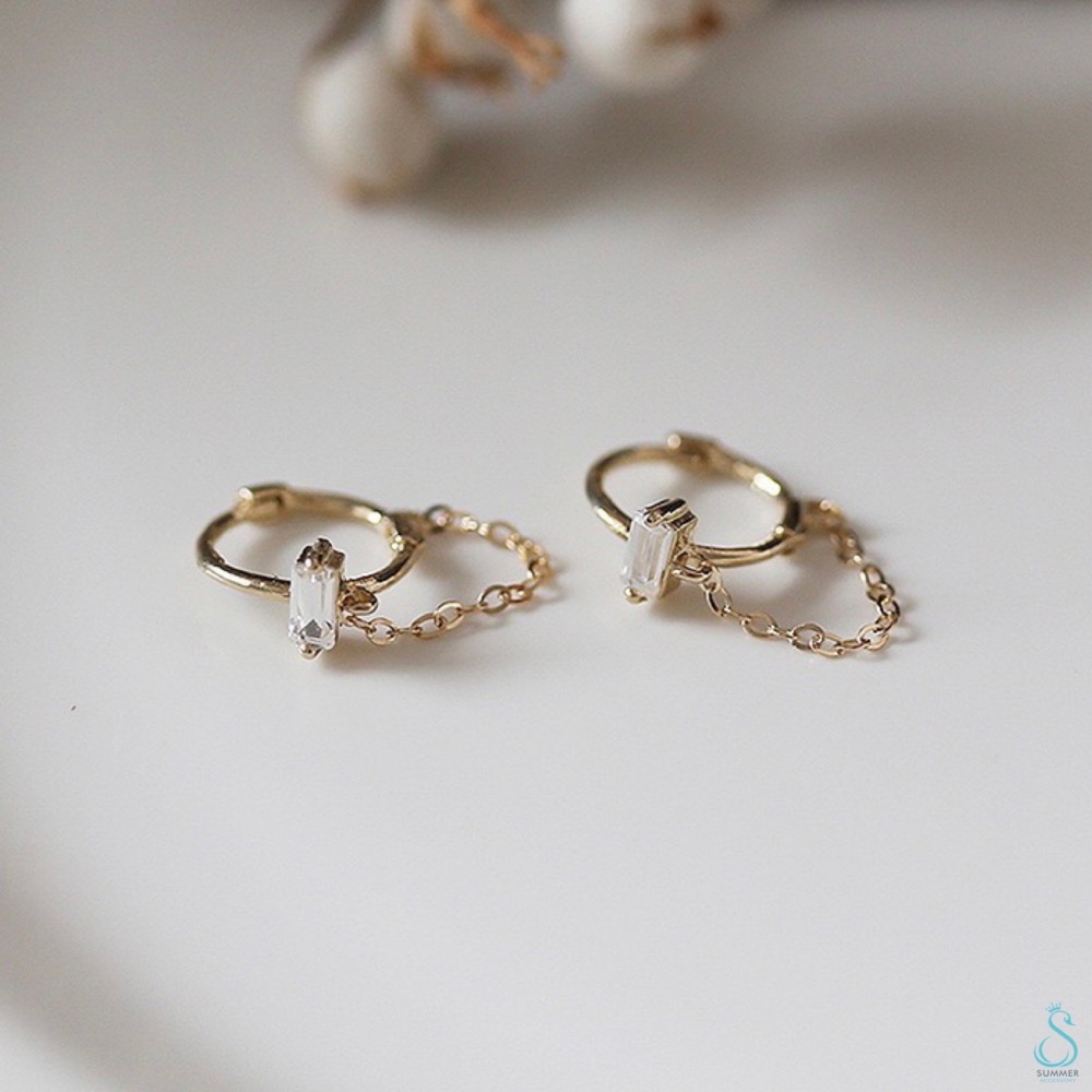 SUMMER 銀飾💫［925純銀］迷你方鑽鏈條耳環 純銀耳環 耳扣耳環-細節圖2