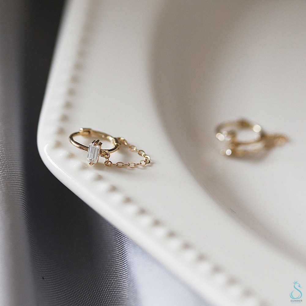 SUMMER 銀飾💫［925純銀］迷你方鑽鏈條耳環 純銀耳環 耳扣耳環-細節圖5