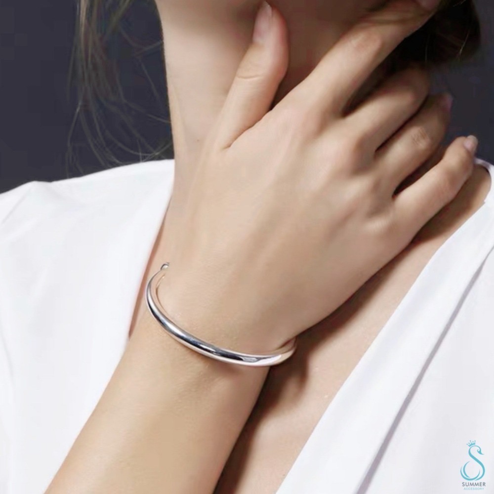 SUMMER 銀飾💫［999足銀］經典款簡約光圈亮面拉推手鐲 親子手鐲 寶寶手鐲 純銀手環［代購/正生純銀手環］-細節圖2