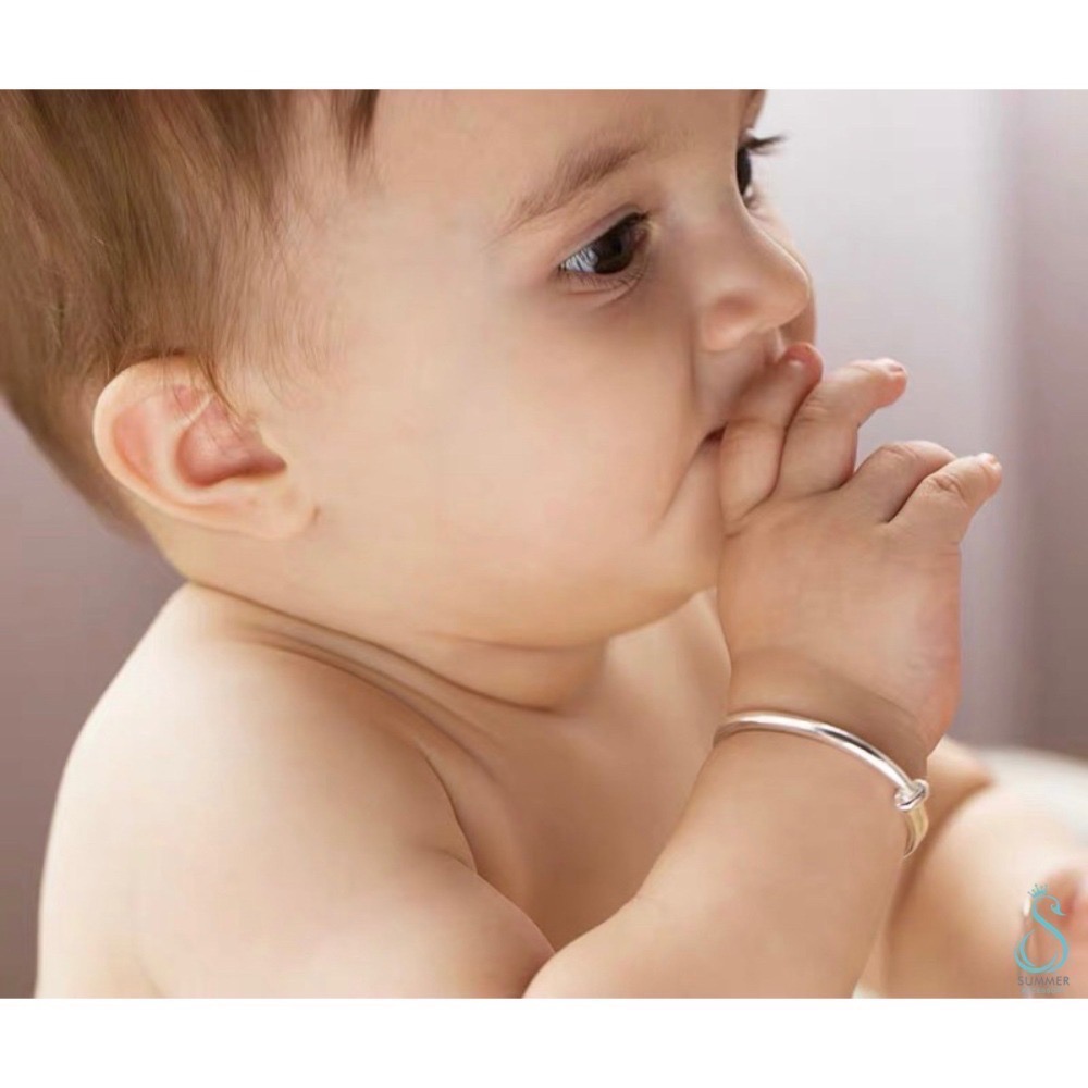 SUMMER 銀飾💫［999足銀］經典款簡約光圈亮面拉推手鐲 親子手鐲 寶寶手鐲 純銀手環［代購/正生純銀手環］-細節圖5