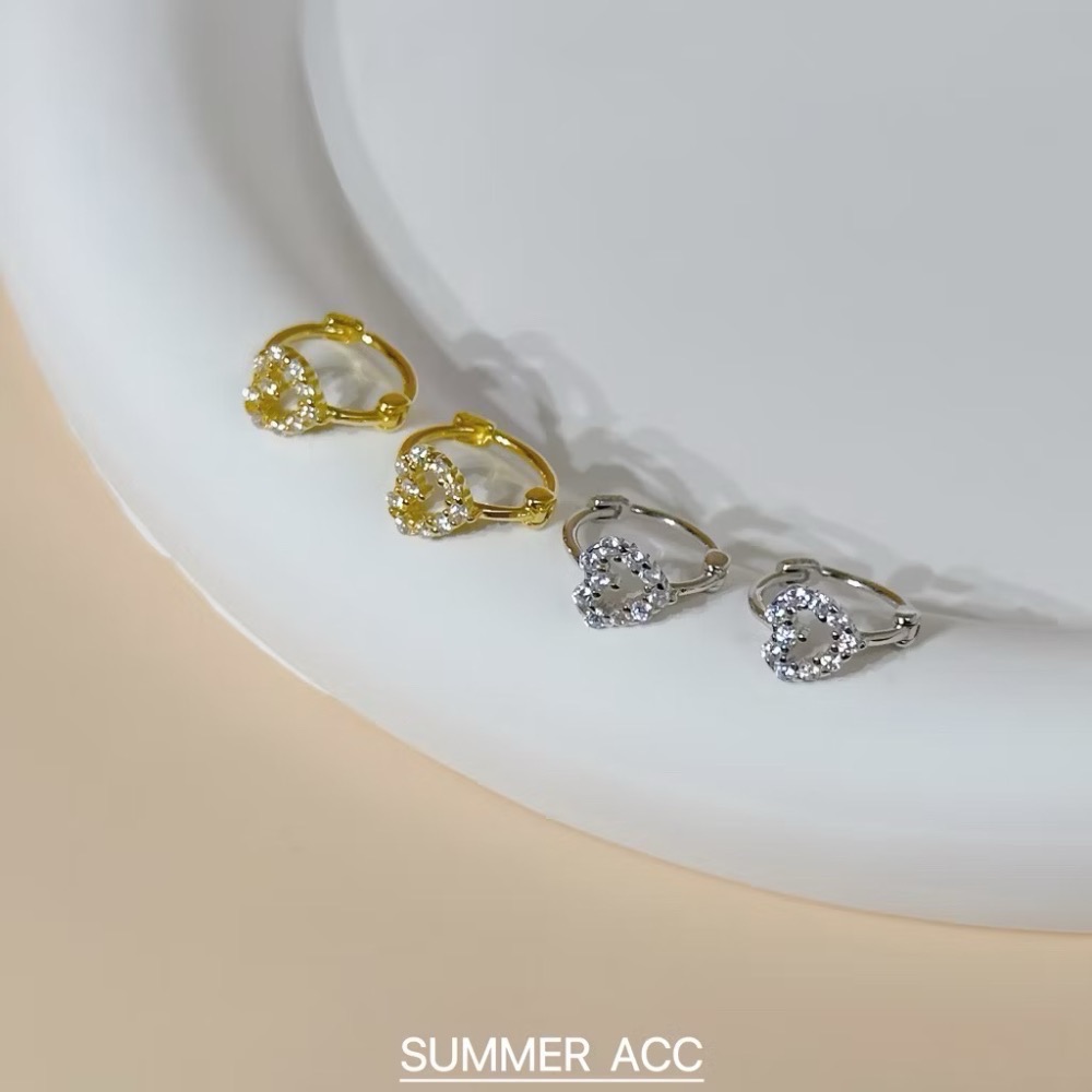 SUMMER 銀飾💫［925純銀］心型鑽圈純銀耳環 耳扣耳環-細節圖2