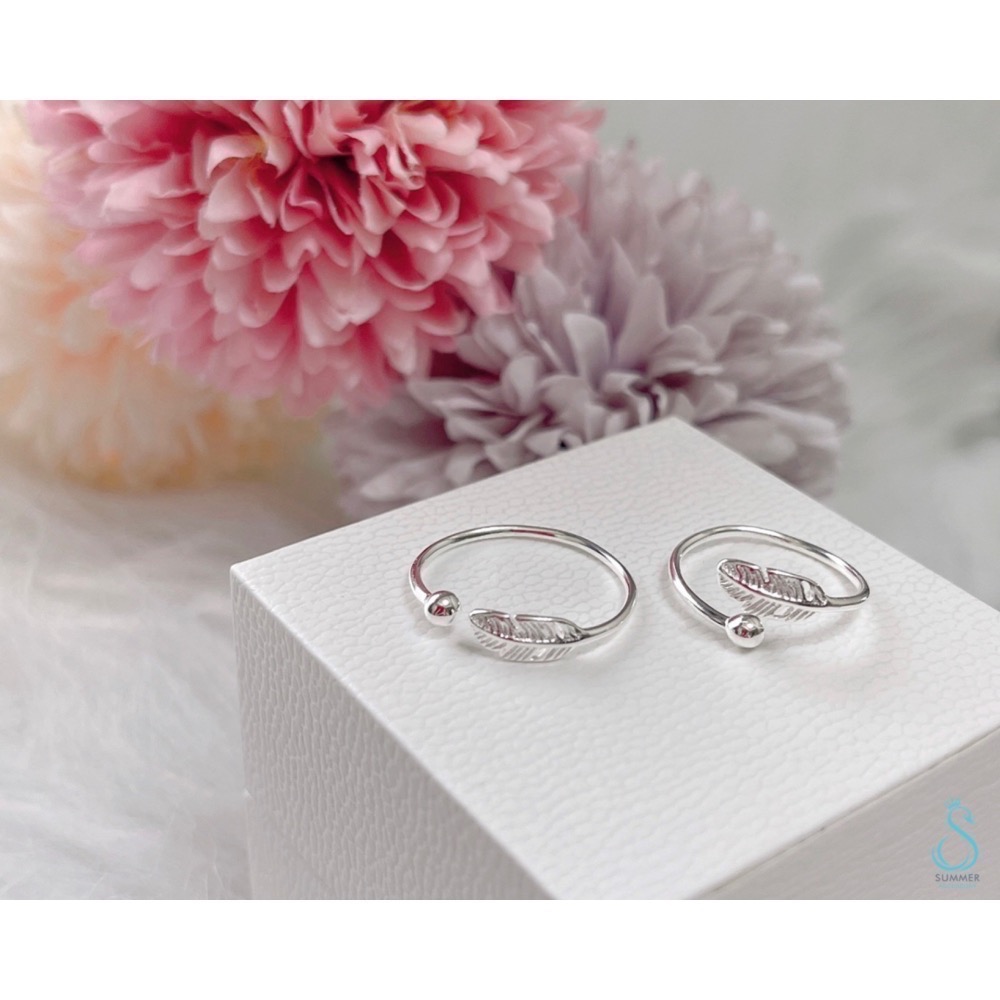 SUMMER 銀飾💫［925純銀］🍃簡約羽毛造型尾戒（開口戒圍可自行調整佩戴）抗過敏 純銀戒指-細節圖2