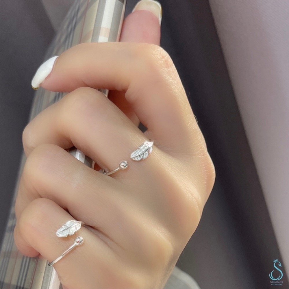 SUMMER 銀飾💫［925純銀］🍃簡約羽毛造型尾戒（開口戒圍可自行調整佩戴）抗過敏 純銀戒指-細節圖4
