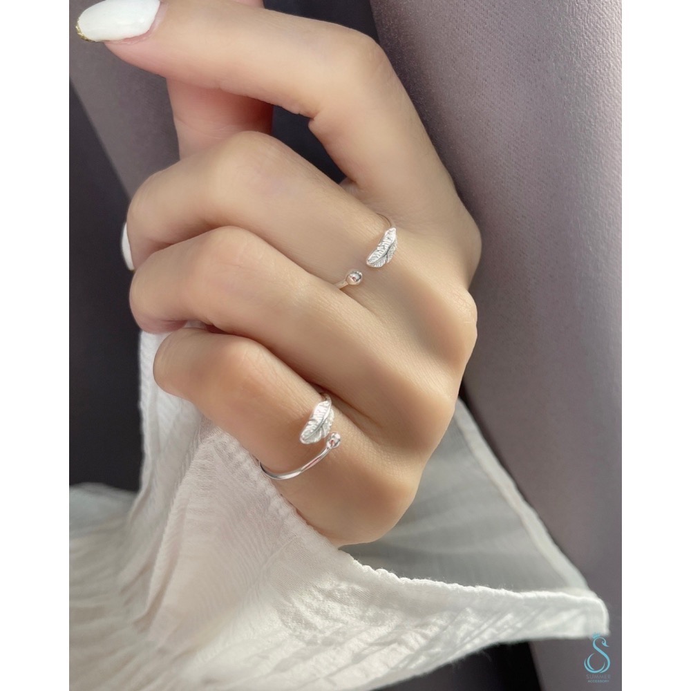 SUMMER 銀飾💫［925純銀］🍃簡約羽毛造型尾戒（開口戒圍可自行調整佩戴）抗過敏 純銀戒指-細節圖5