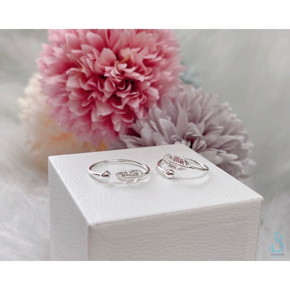 SUMMER 銀飾💫［925純銀］🍃簡約羽毛造型尾戒（開口戒圍可自行調整佩戴）抗過敏 純銀戒指-細節圖6