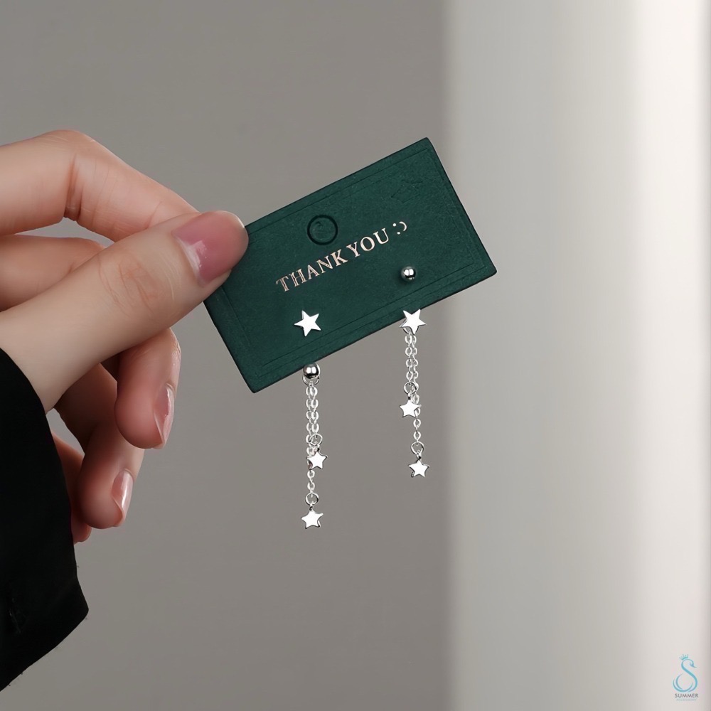 SUMMER 銀飾💫［999足銀］星星流蘇轉珠耳環 鎖珠式耳環 C型耳環 純銀耳環-細節圖7