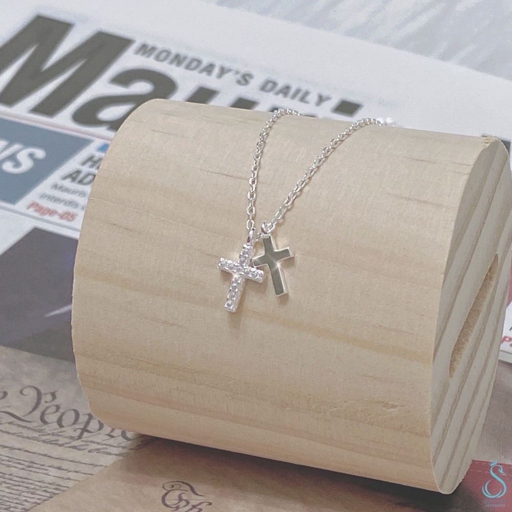 SUMMER韓 銀飾💫［925純銀］️雙十字架項鍊 純銀項鍊 純銀飾品-細節圖2