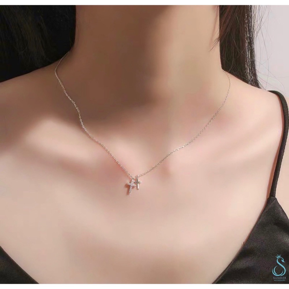 SUMMER韓 銀飾💫［925純銀］️雙十字架項鍊 純銀項鍊 純銀飾品-細節圖6