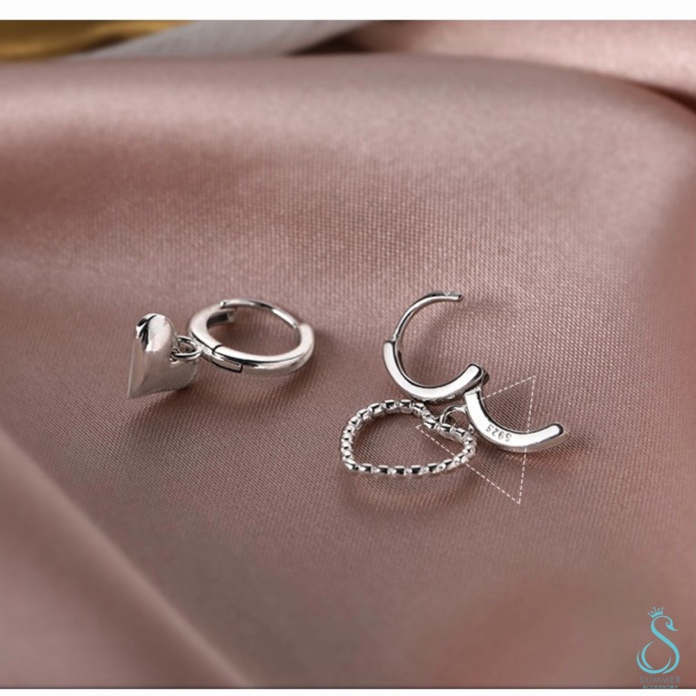 SUMMER 銀飾💫［925純銀］心型不對稱耳扣 純銀耳扣 純銀耳環-細節圖5