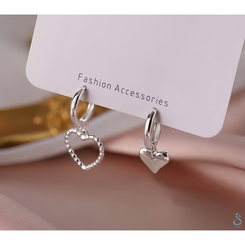 SUMMER 銀飾💫［925純銀］心型不對稱耳扣 純銀耳扣 純銀耳環-細節圖10