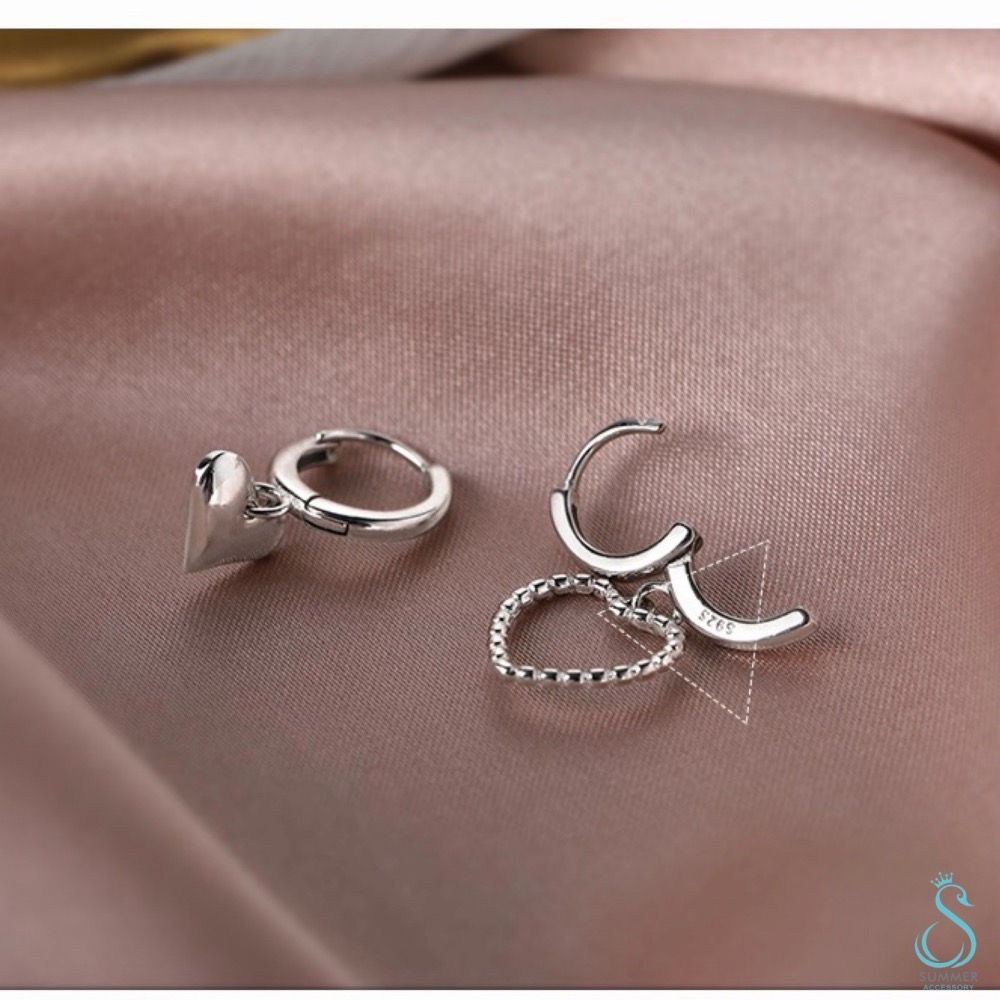 SUMMER 銀飾💫［925純銀］心型不對稱耳扣 純銀耳扣 純銀耳環-細節圖5