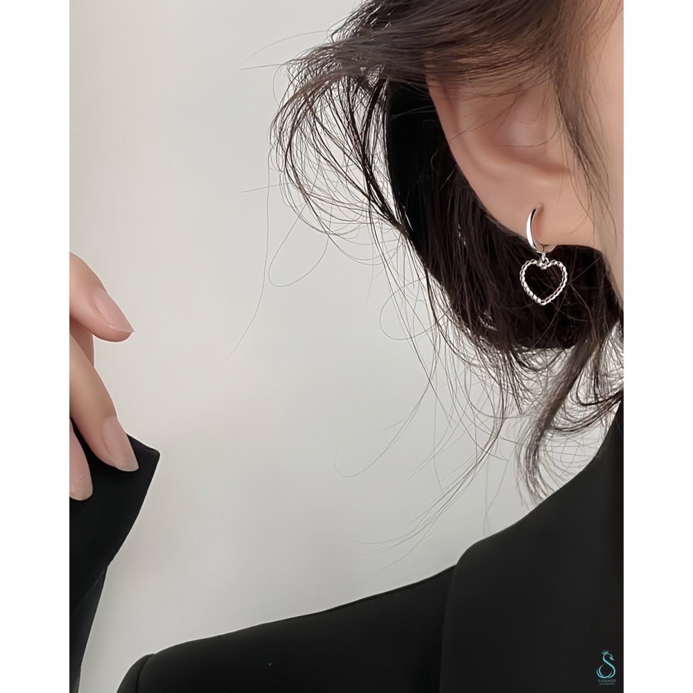 SUMMER 銀飾💫［925純銀］心型不對稱耳扣 純銀耳扣 純銀耳環-細節圖9