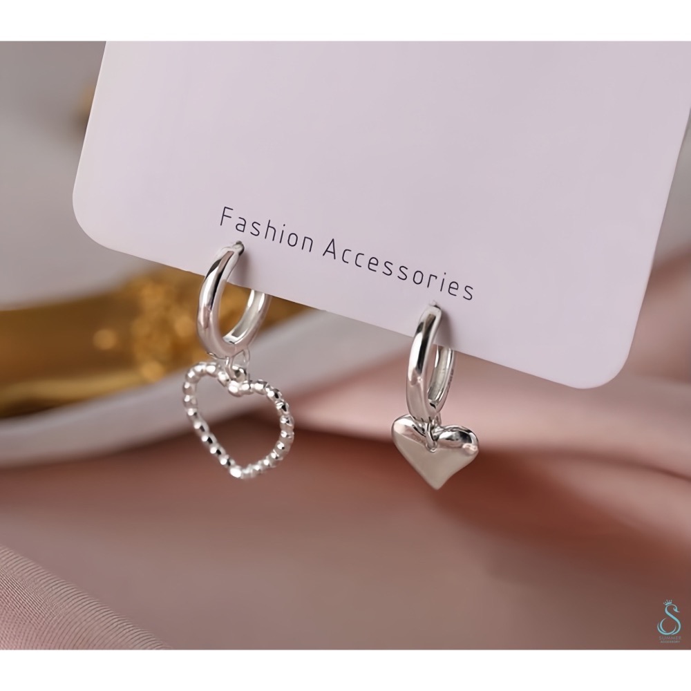 SUMMER 銀飾💫［925純銀］心型不對稱耳扣 純銀耳扣 純銀耳環-細節圖10