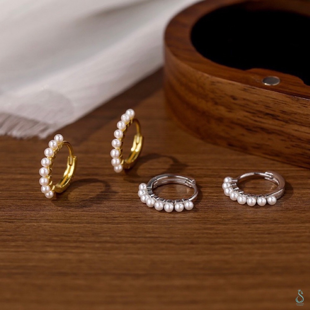 SUMMER 銀飾💫［925純銀］圓環珍珠耳扣耳環 純銀耳環-細節圖2
