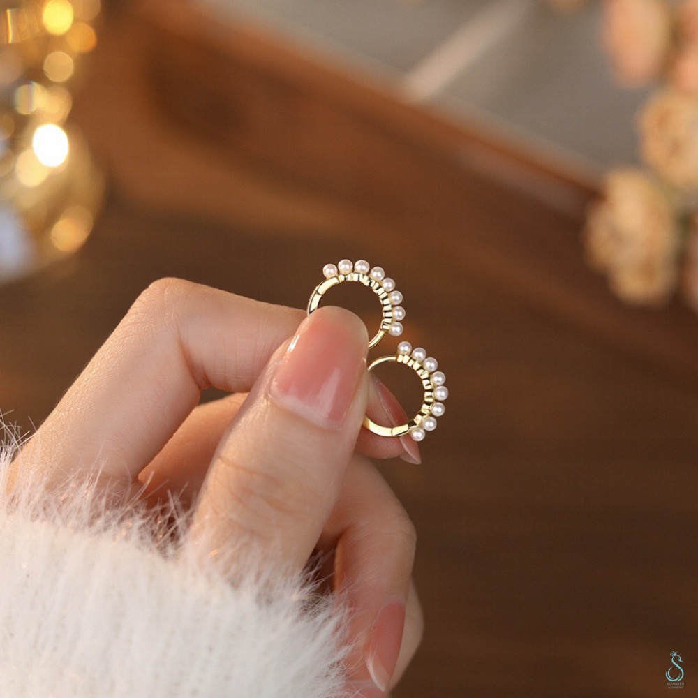 SUMMER 銀飾💫［925純銀］圓環珍珠耳扣耳環 純銀耳環-細節圖4