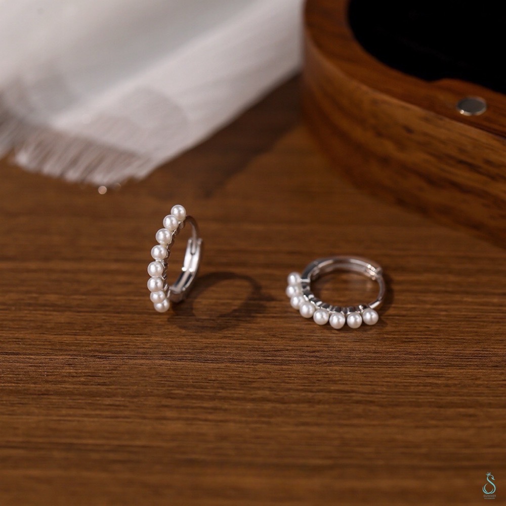 SUMMER 銀飾💫［925純銀］圓環珍珠耳扣耳環 純銀耳環-細節圖5