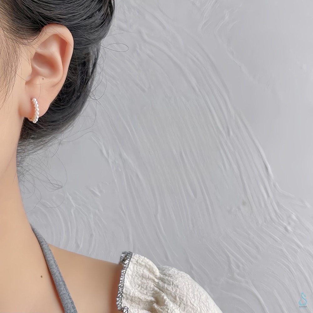 SUMMER 銀飾💫［925純銀］圓環珍珠耳扣耳環 純銀耳環-細節圖8