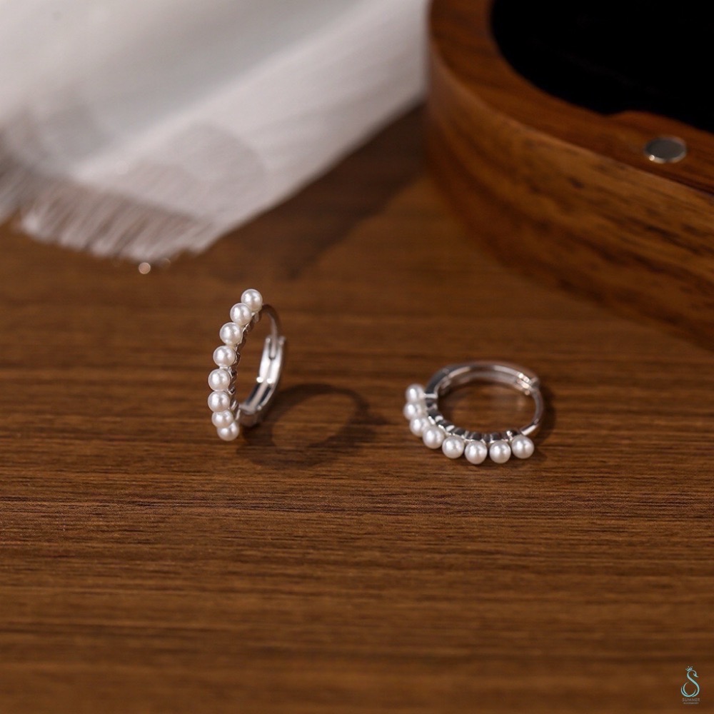 SUMMER 銀飾💫［925純銀］圓環珍珠耳扣耳環 純銀耳環-細節圖5