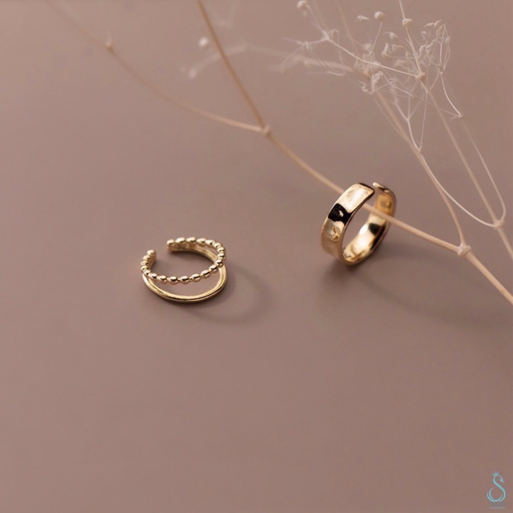 SUMMER 銀飾💫［925純銀］雙層圓珠&凹凸光面C型扣 C型耳夾 耳骨夾耳環 不需耳洞 純銀耳環-細節圖2